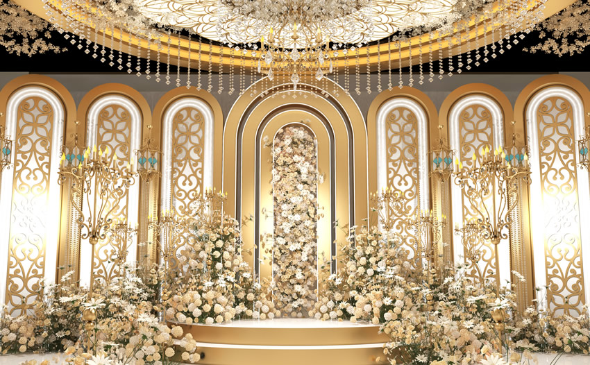 任城香槟色调婚礼堂效果展示